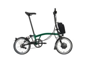 Brompton Velo Pliant Electrique 16 Electric C Line Explore 6 Speed High Bar Extended Seatpost 2023 racing green 1.jpg