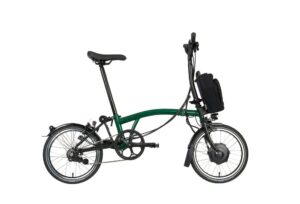 Brompton Velo Pliant Electrique 16 Electric C Line Explore 6 Speed Mid Bar Standard Seatpost 2023 racing green 1.jpg