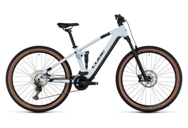 VTT Électrique Tout-Suspendu Cube Stereo Hybrid 120 Pro 750 Shimano Deore 12V 750 Wh 29″ Blanc Flash 2023