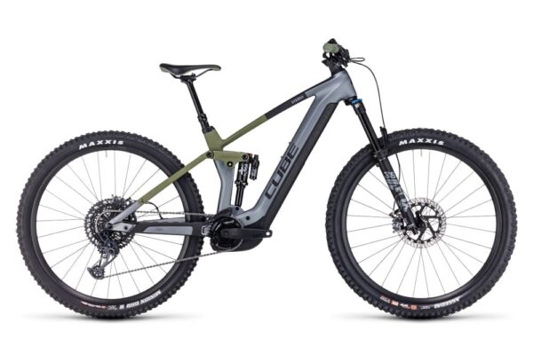 VTT Électrique Tout-Suspendu Cube Stereo Hybrid 140 HPC TM 750 Sram GX Eagle 12V 750 Wh 27.5″ Gris Vert 2023